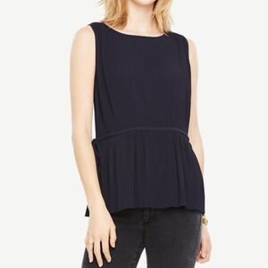 Ann Taylor size L blouse sleeveless pleated navy side tie career wear officewear